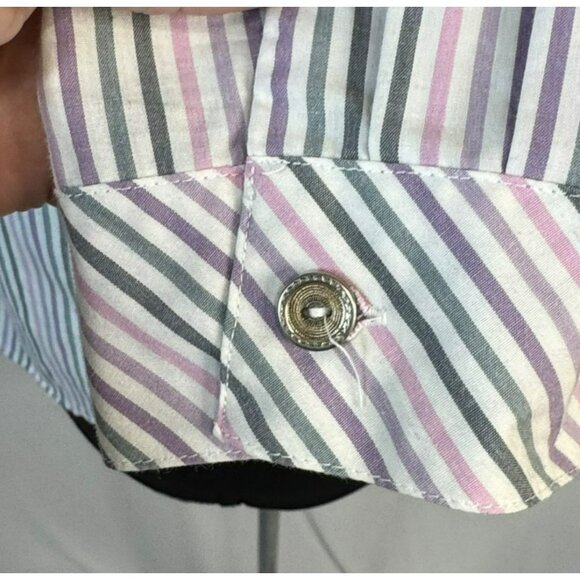 Alfred Dunner Petite 16P Striped Button-Up Long Sleeve Shirt Pink Gray - Picture 5 of 7